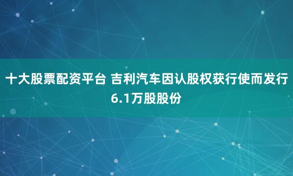 十大股票配资平台 吉利汽车因认股权获行使而发行6.1万股股份